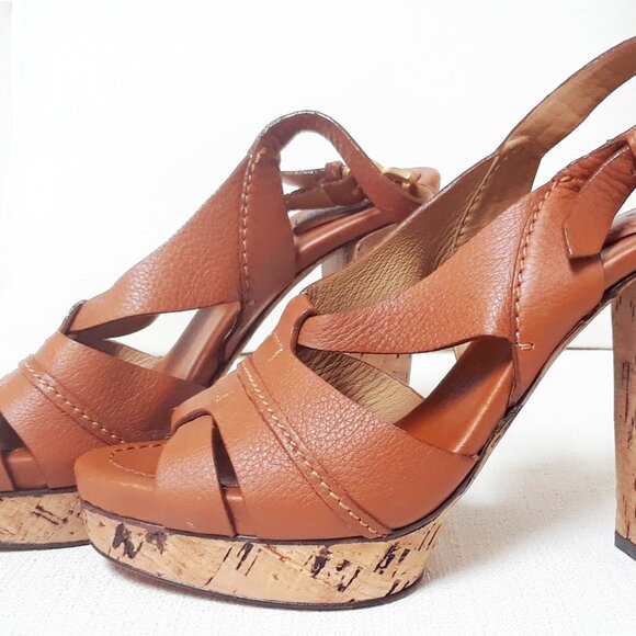 Chloe Cork Slingback Platform High Heel Tan Brown Size 39 - Picture 5 of 15